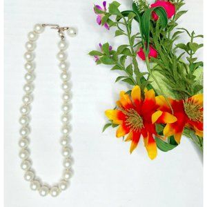 VTG Marvella Faux Pearl Necklace 8'' Hand-Knotted Signed White Adjustabl…
